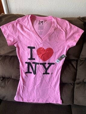 New York & Company Pink V-Neck 'I ♥ NY' Graphic Tee